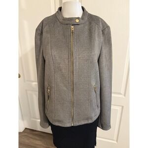 Marc New York Andrew Marc Gray Metallic Shimmer Full Zip Jacket Gold Hardware LG